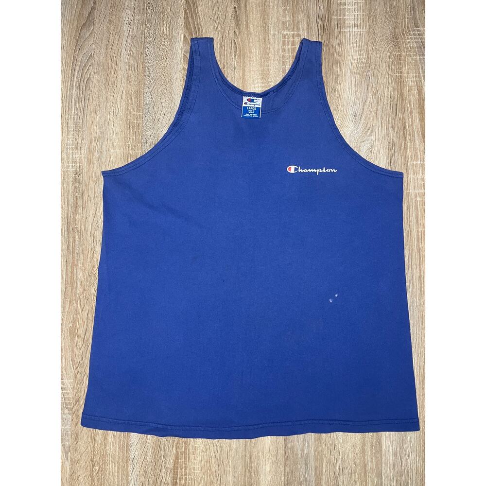 Vintage Champion 90s Blue Mens Sleeveless Tank Top Medium